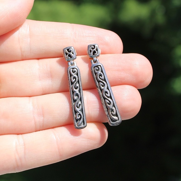 Vintage Sterling Silver Rectangle Dangle Earrings - Picture 5 of 5